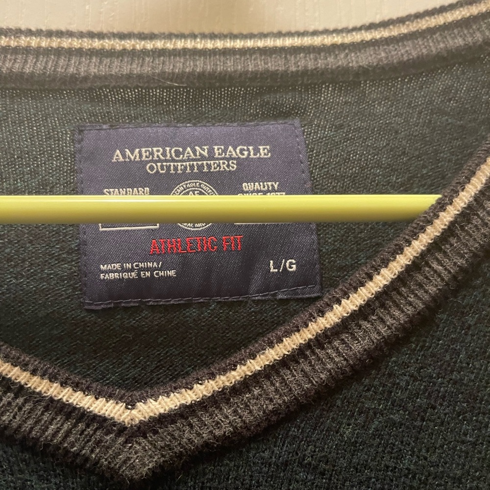 American Eagle Outfitters Men's blue Green V-Neck Sweater - Picture 2 of 3